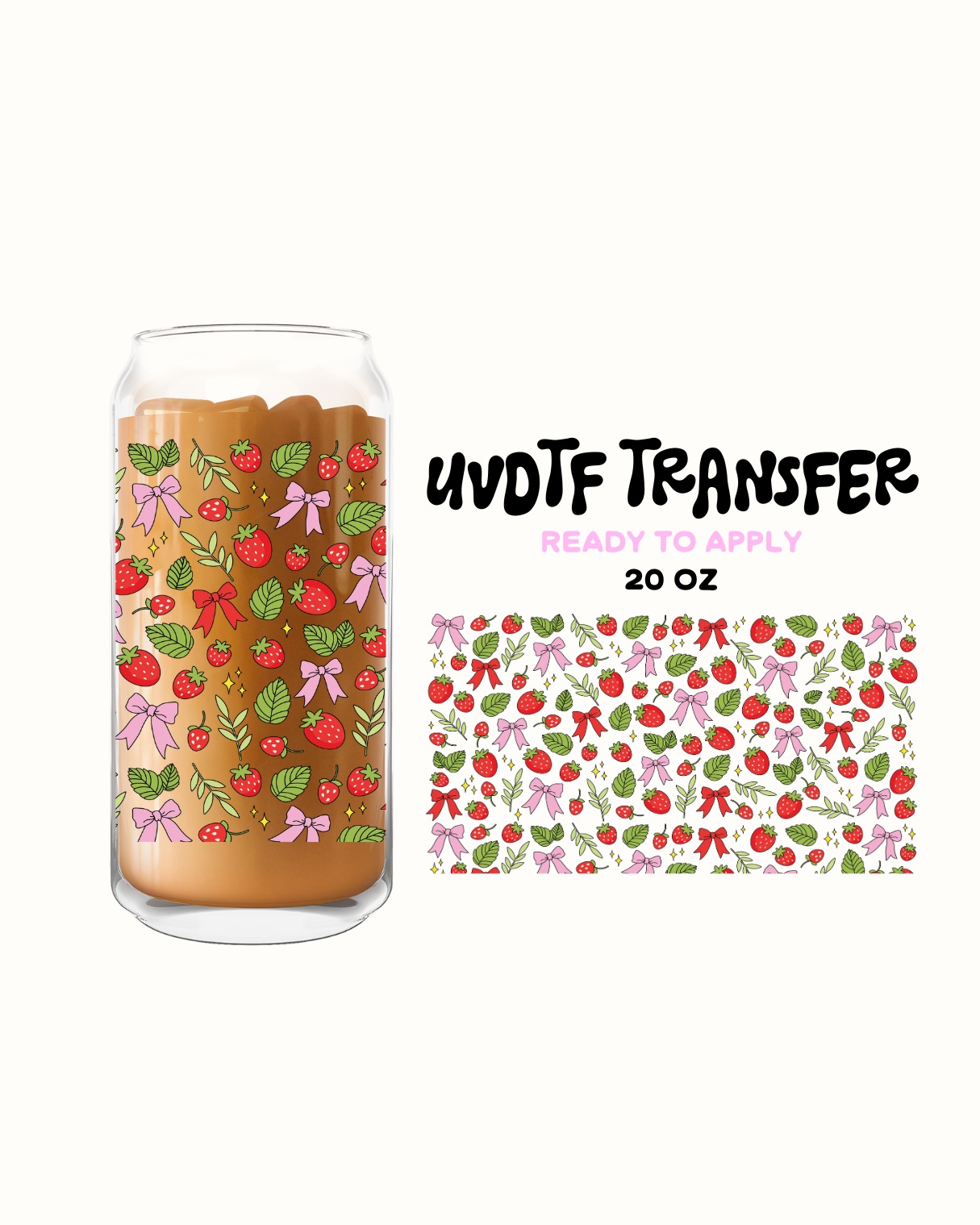 Strawberries and pink bows 20 oz - UVDTF 20oz Cup Wrap