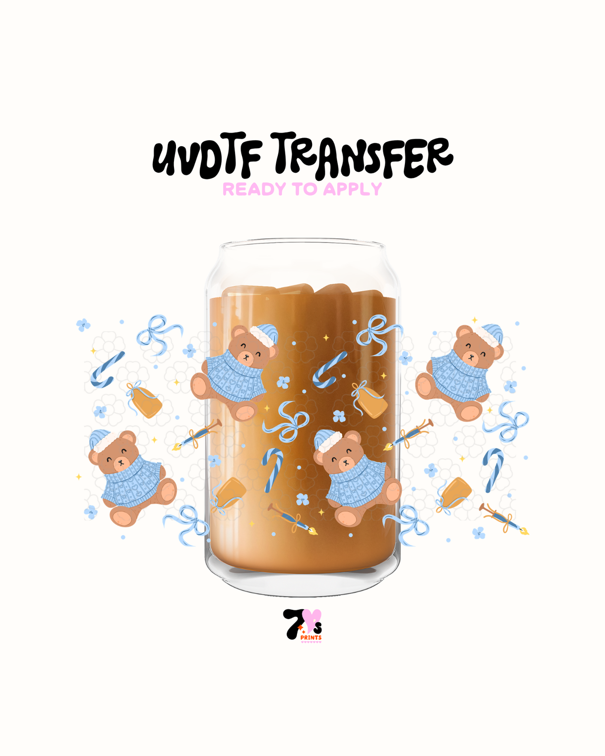 Blue candy cane bears - UVDTF Wrap