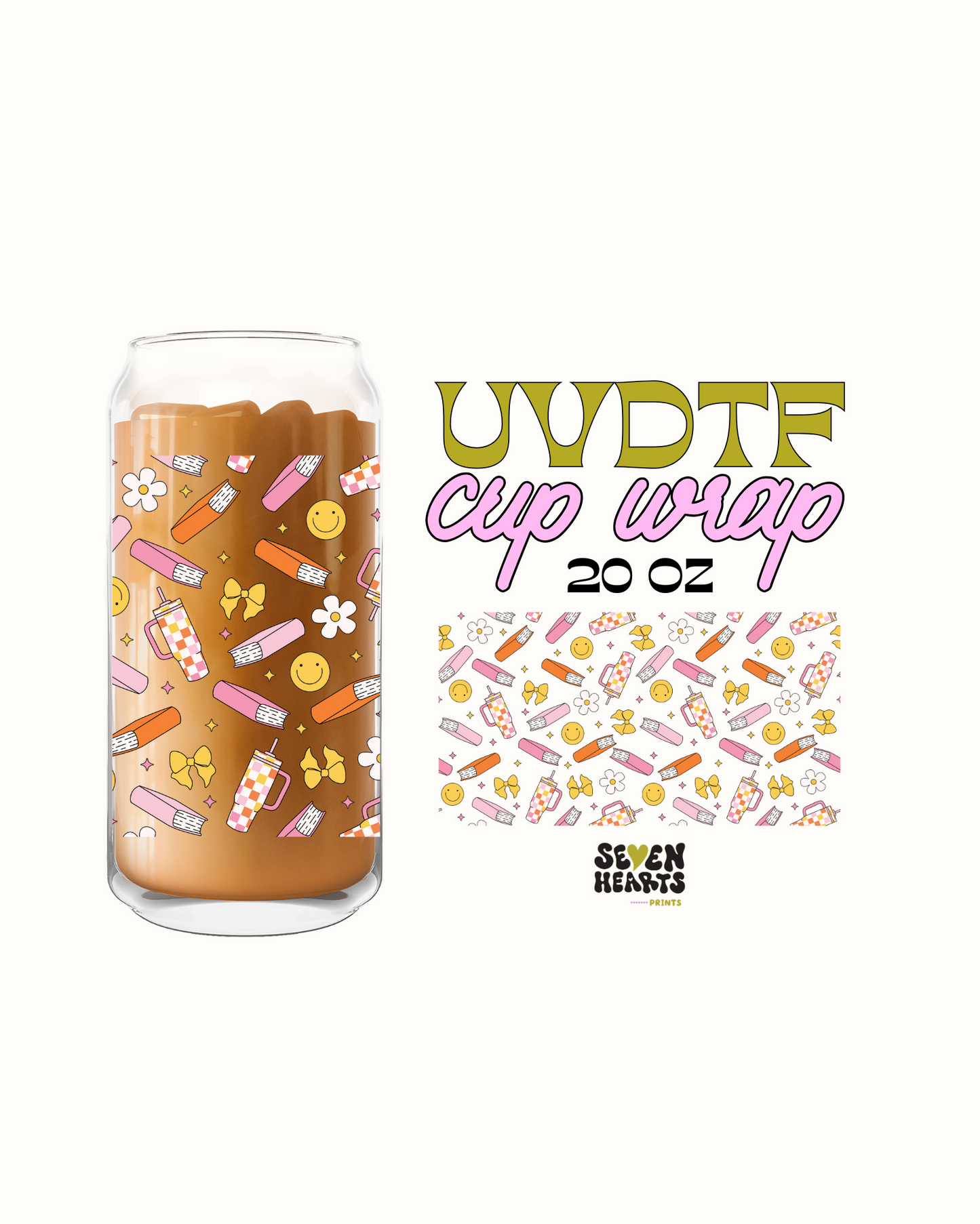 Books and bows - Double Sided UVDTF 20oz Cup Wrap