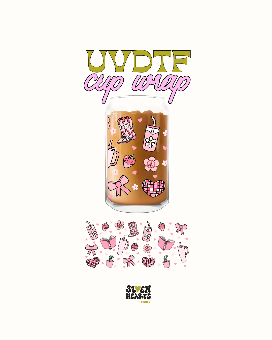 Disco hearts and boots - UVDTF Cup Wrap