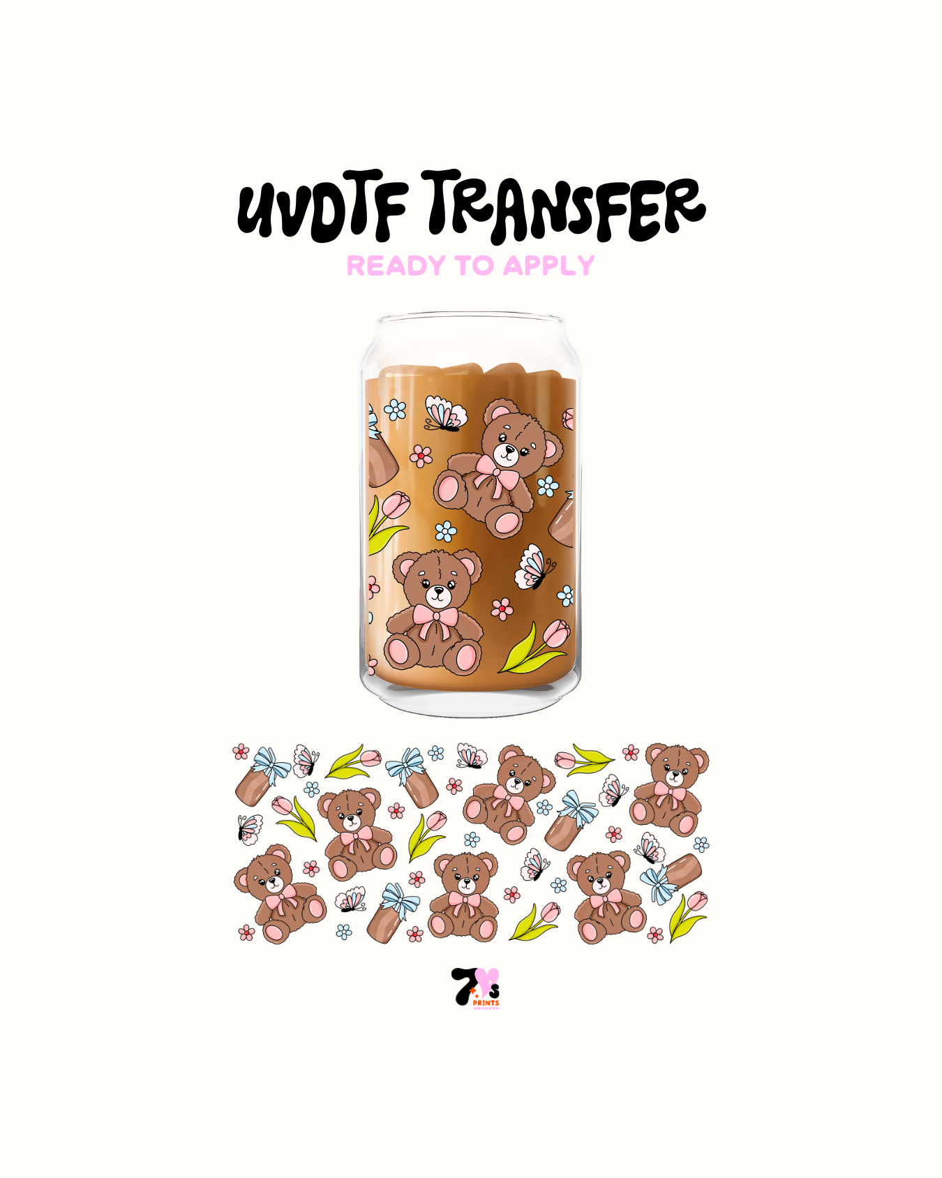 Teddy bear with roses - UVDTF Wrap