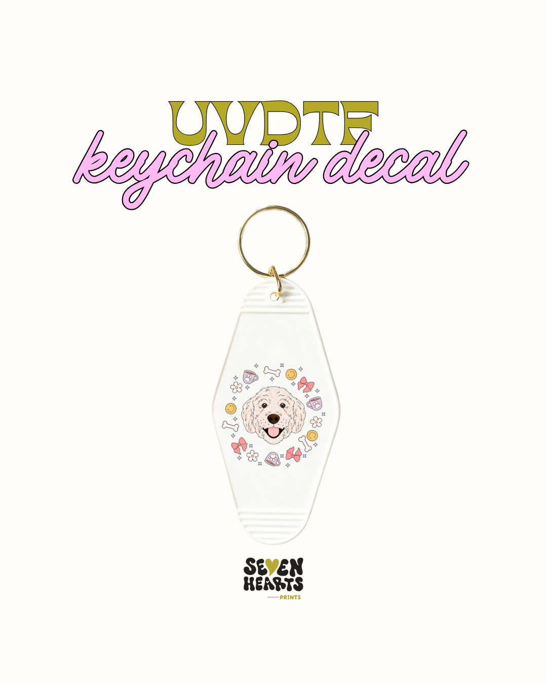 White lab-doodle- UVDTF Keychain