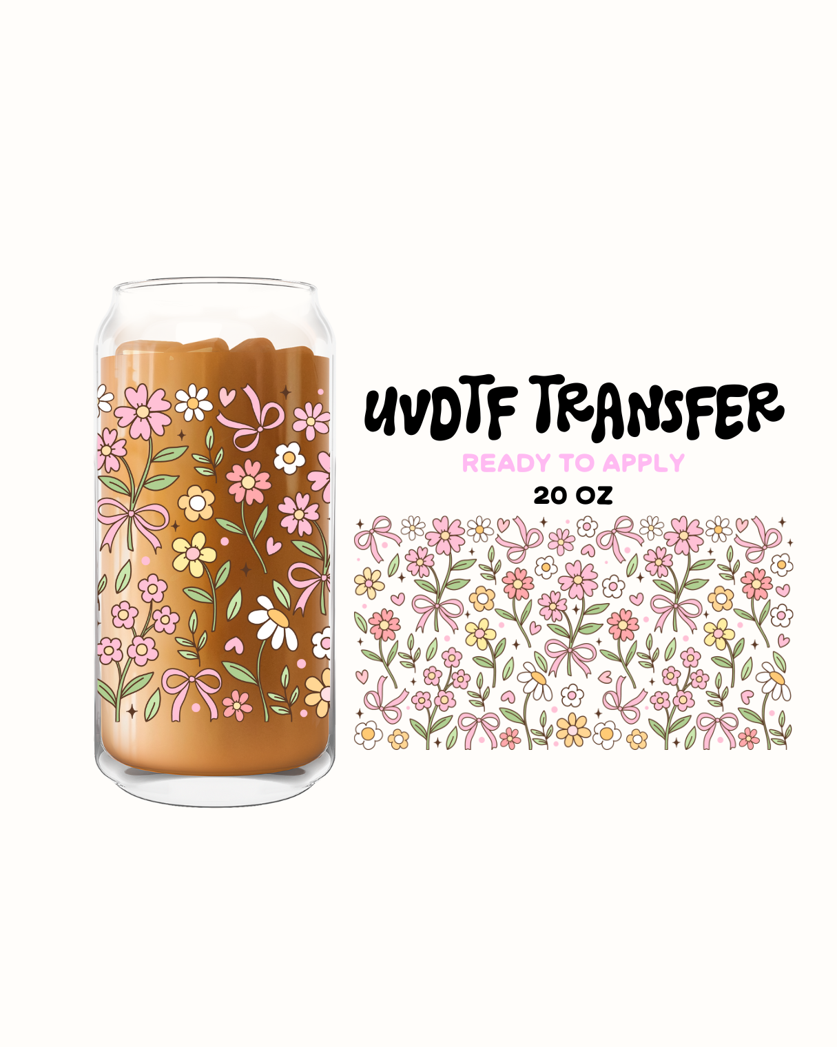 Flower bows pink white yellow - UVDTF 20oz Cup Wrap