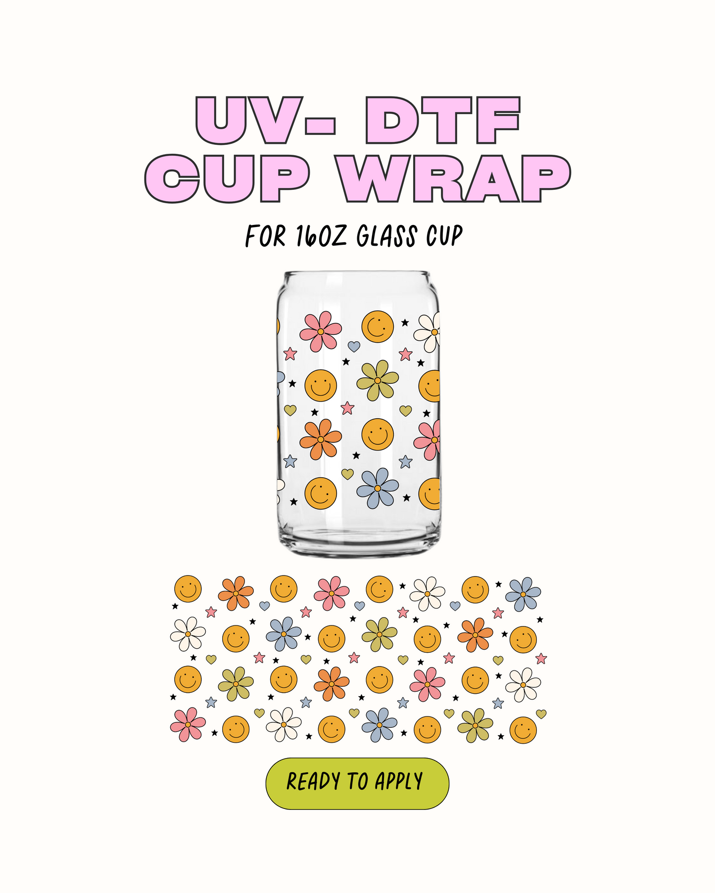 Happy face and flowers - UVDTF