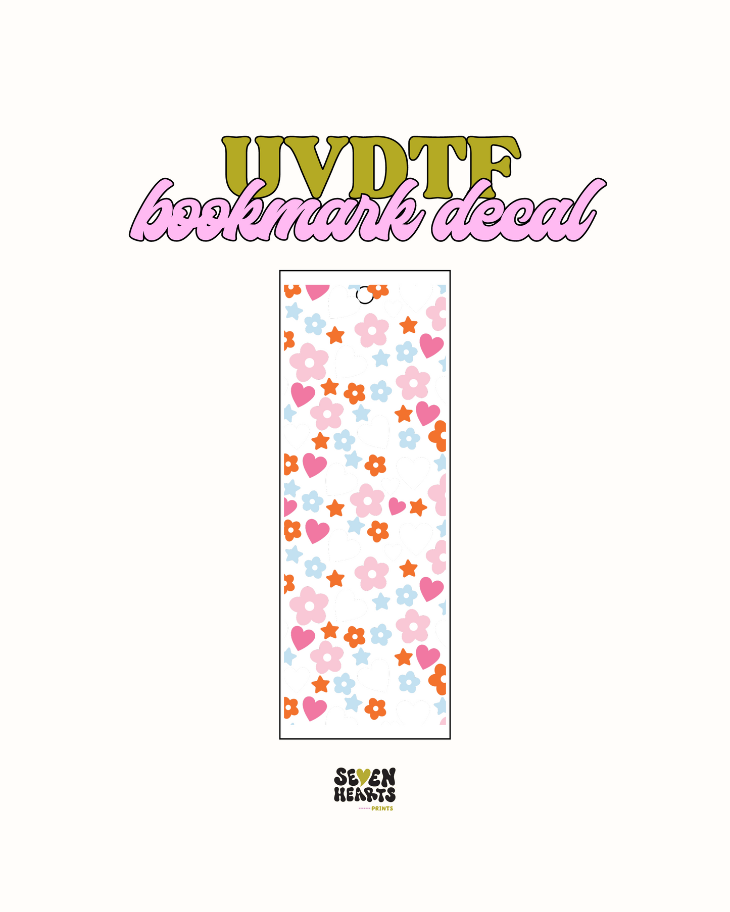 Retro flower and hearts - UVDTF Bookmark Decal