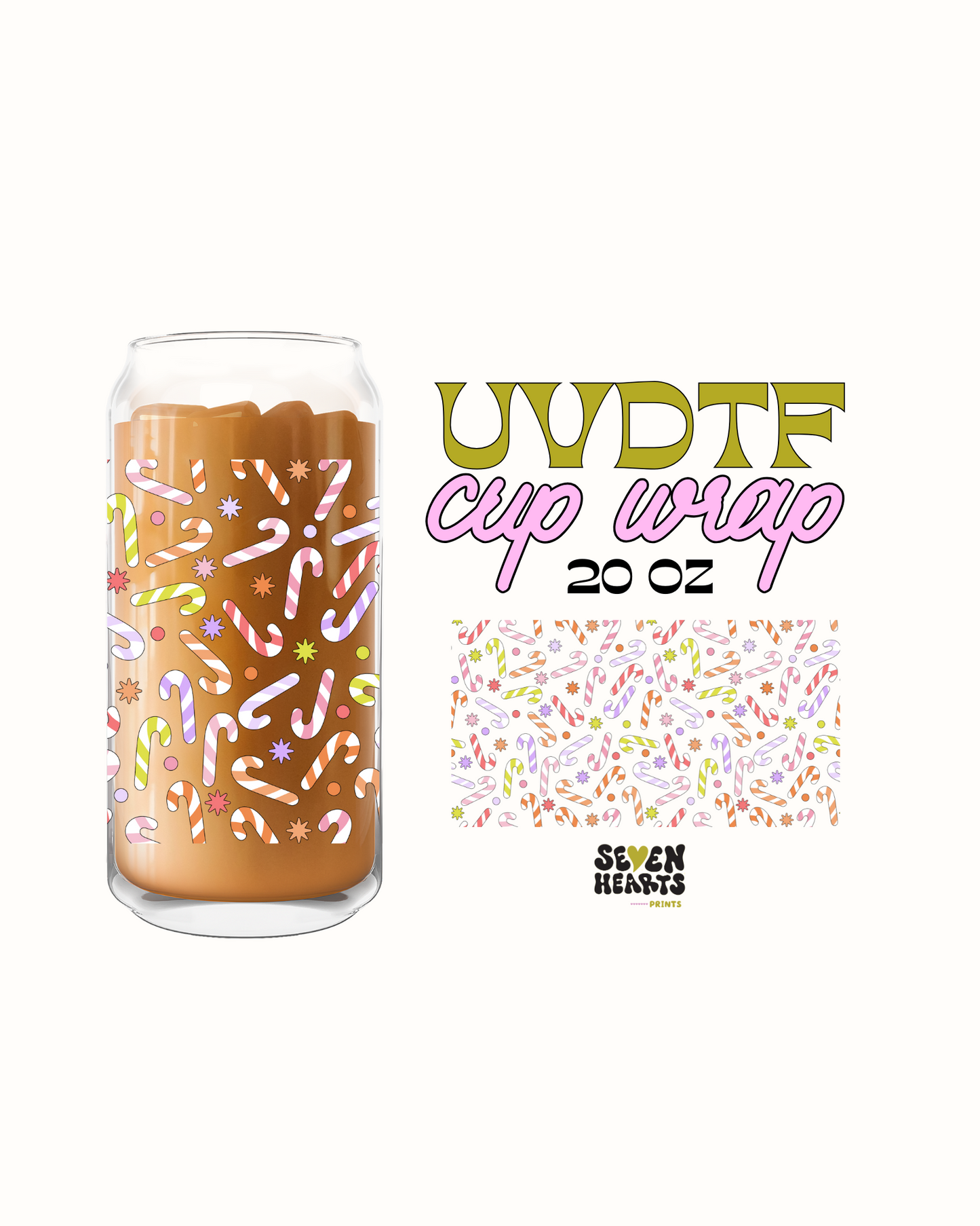 Candy Cane - Double Sided UVDTF 20oz Cup Wrap