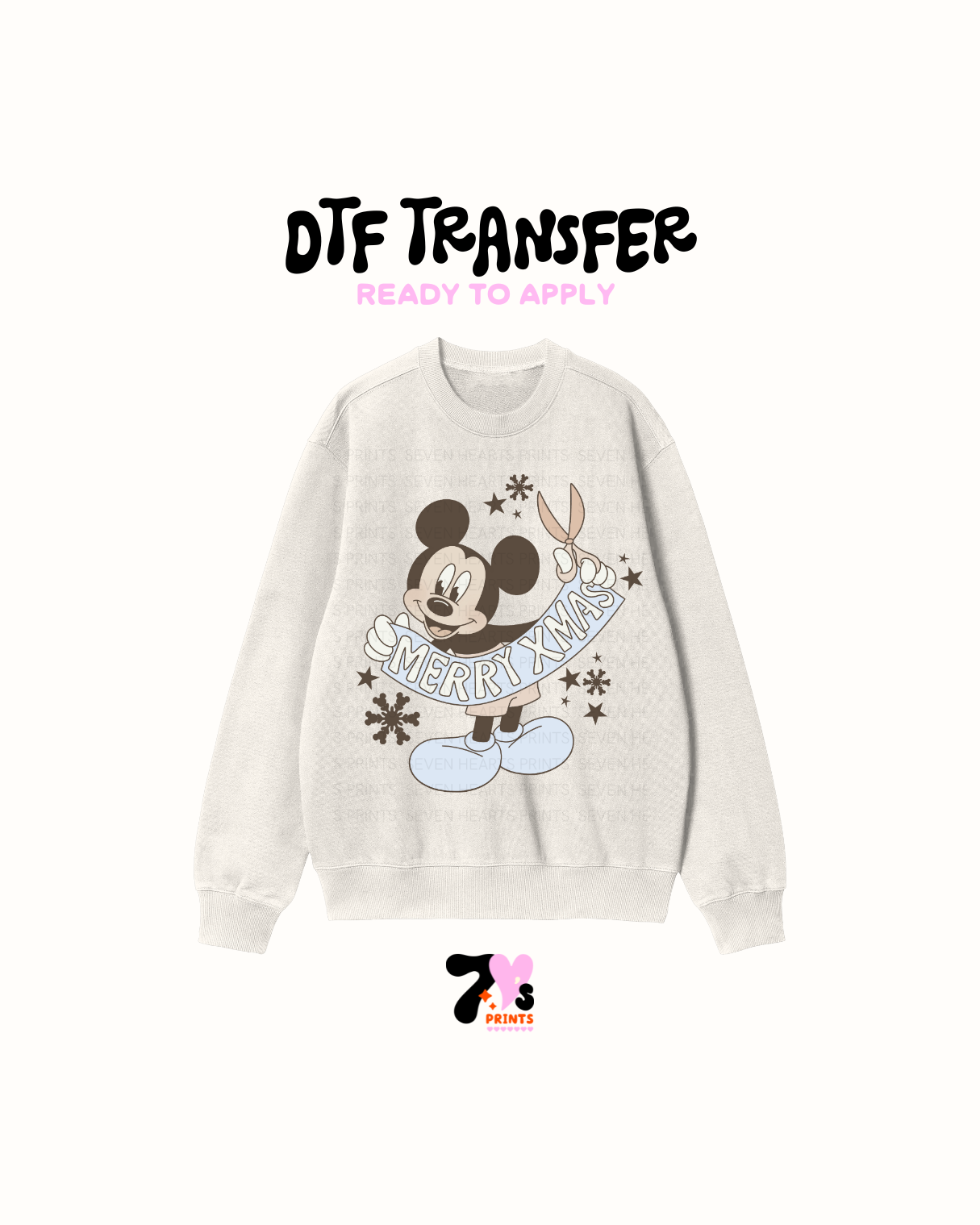 Merry xmas mouse scissors blue - DTF Transfers