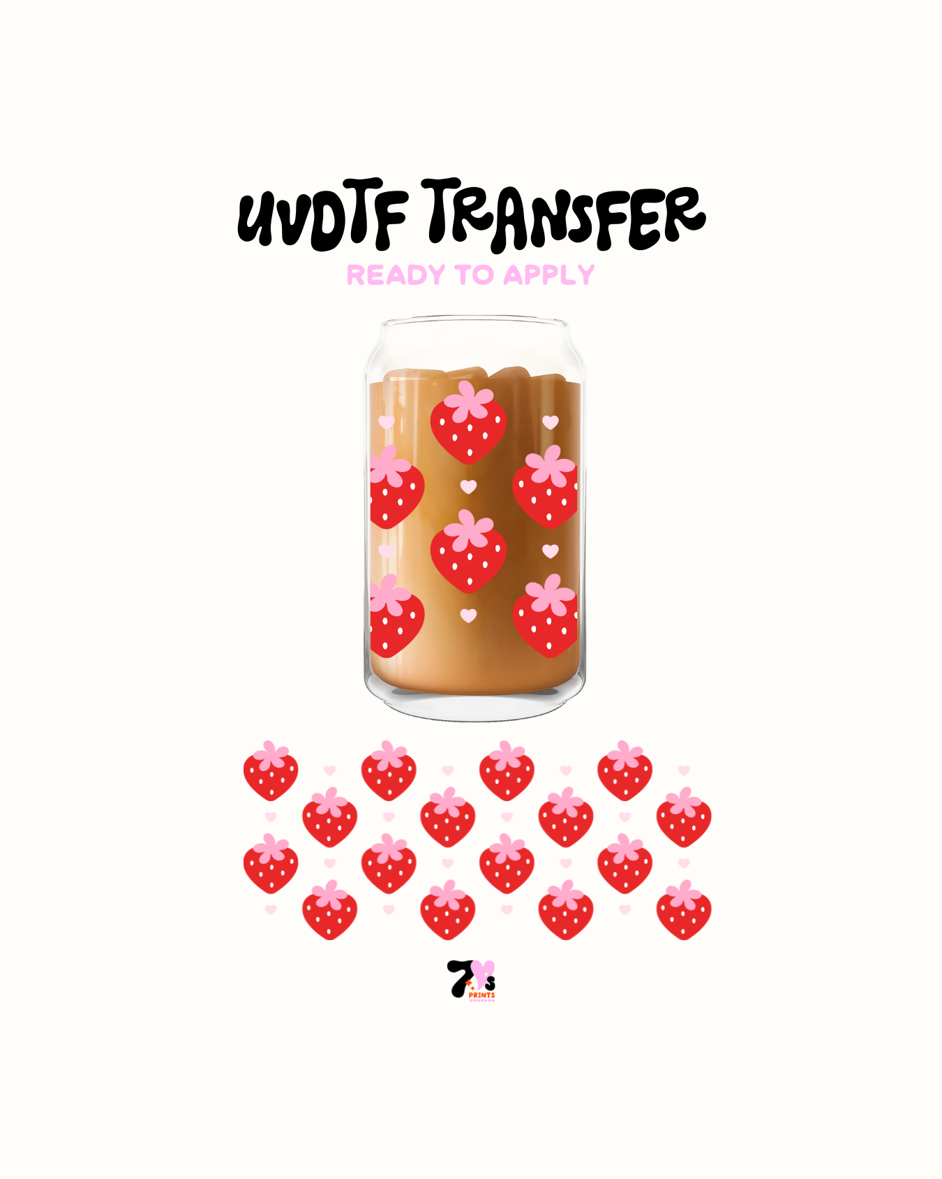 Strawberries white hearts - UVDTF Wrap