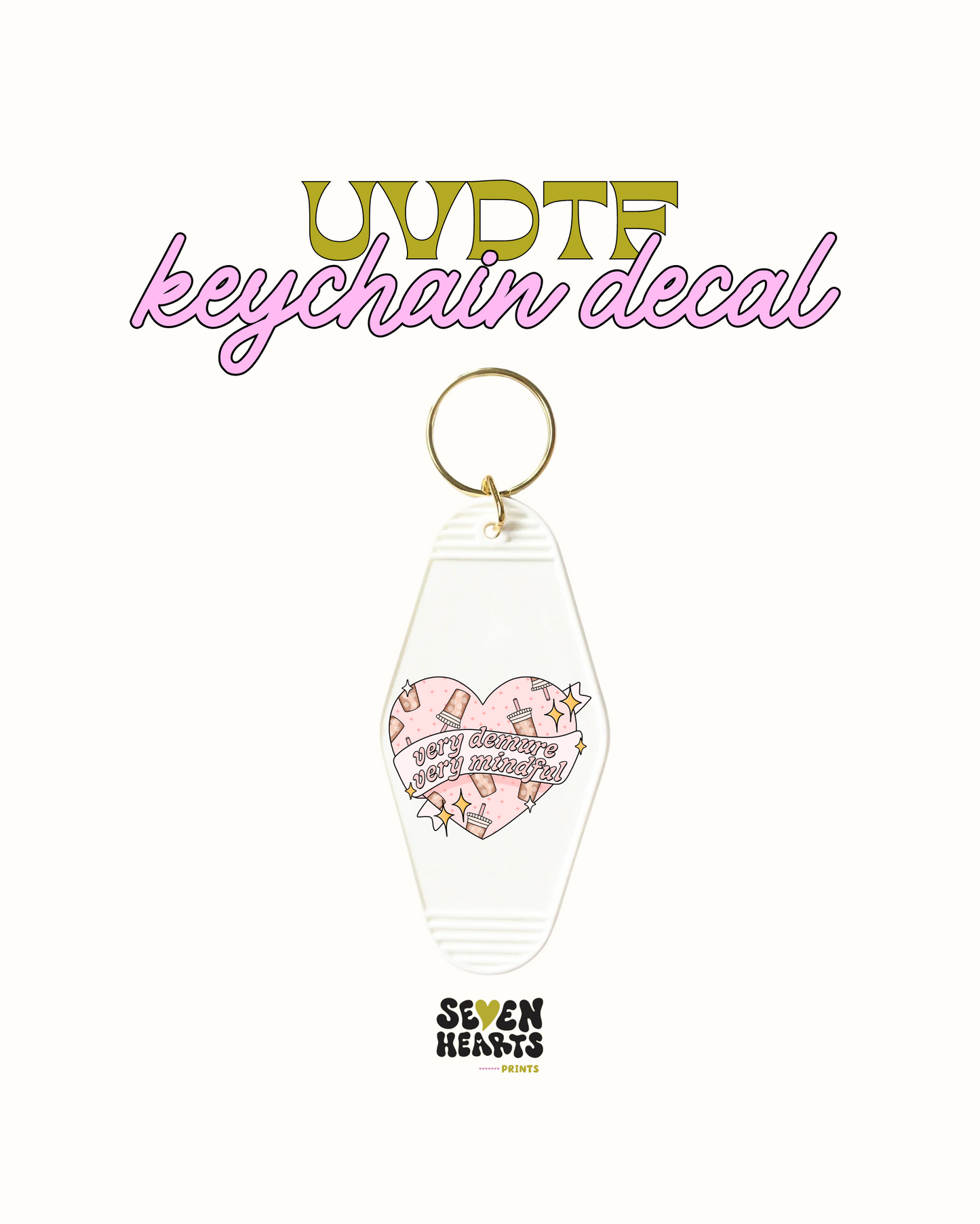 very demure very mindful ice coffee hearts- Keychain Decal Set of 5 UVDTF