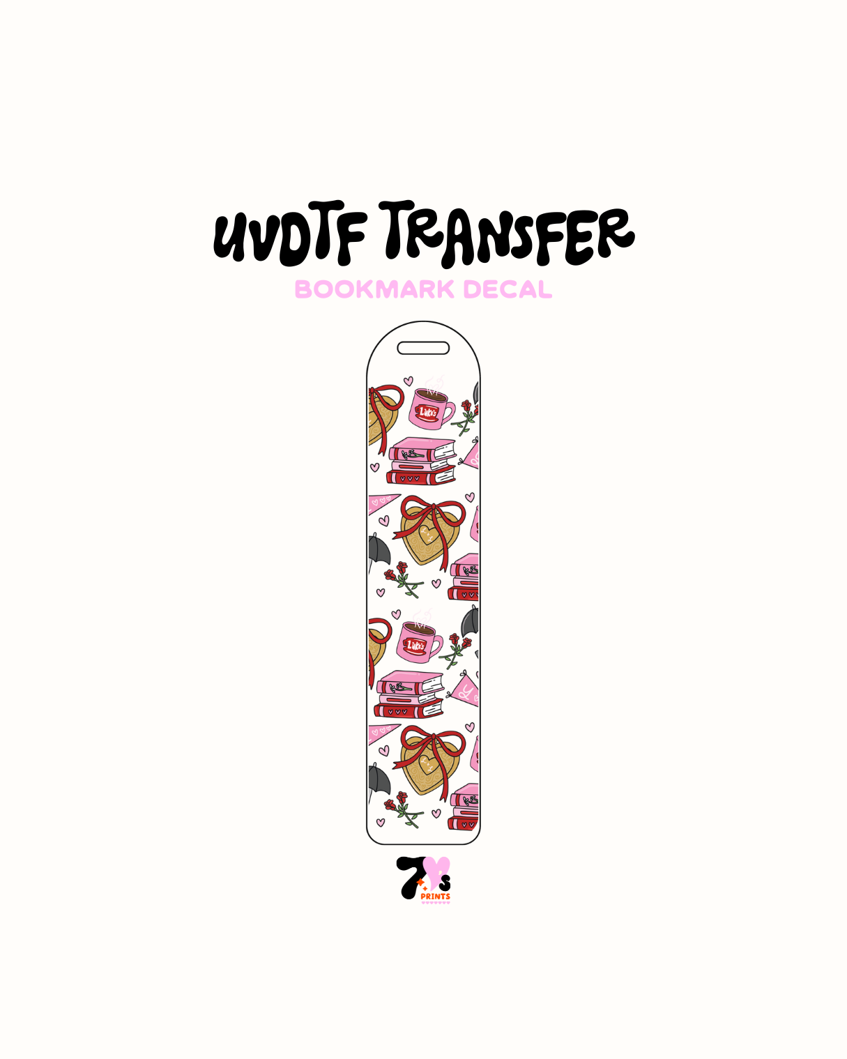 Love mug and heart bows - UVDTF Bookmark Decal