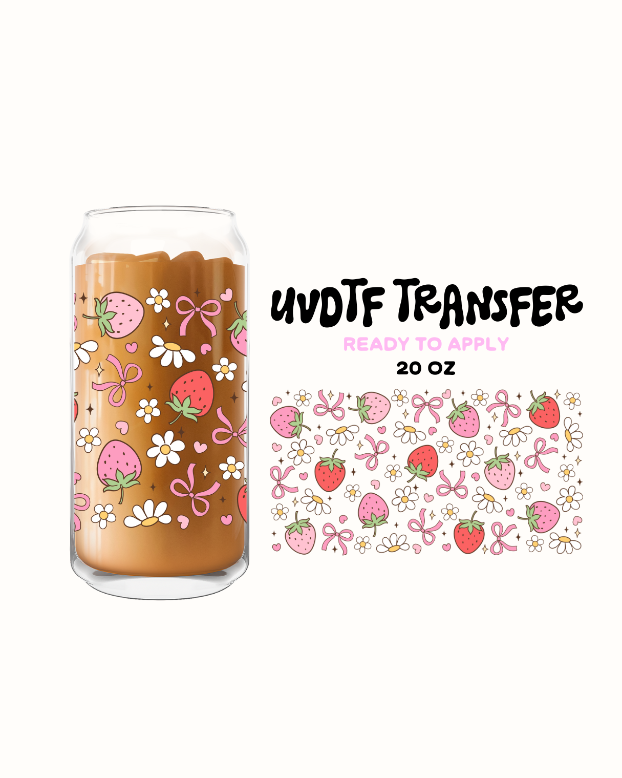 Strawberry flower bows - UVDTF 20oz Cup Wrap