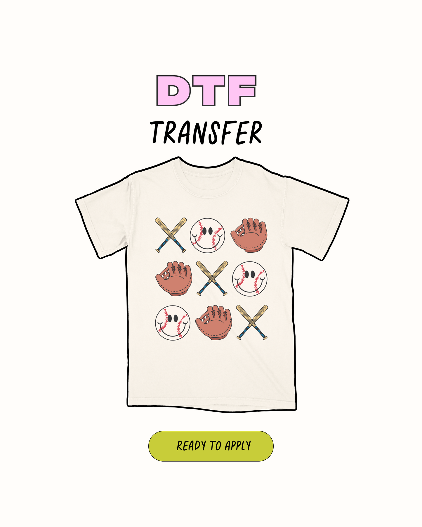Baseball and Smiley faces - DTF Transfer