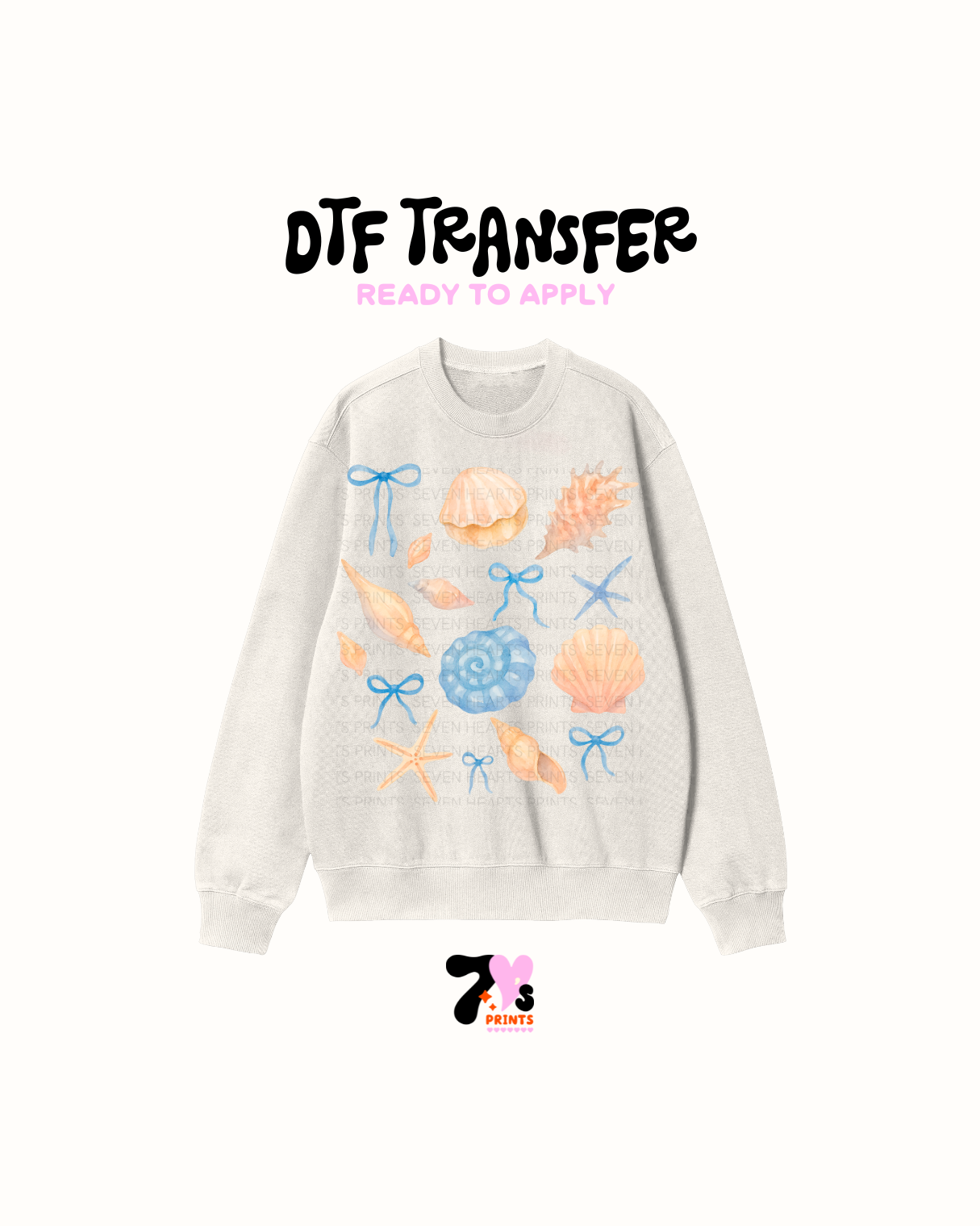 Blue ribbons and sea shells- DTF Transfer