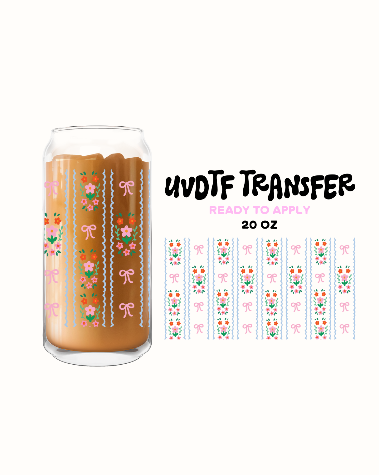 Pink flowers pink bows 20oz - UVDTF 20oz Cup Wrap
