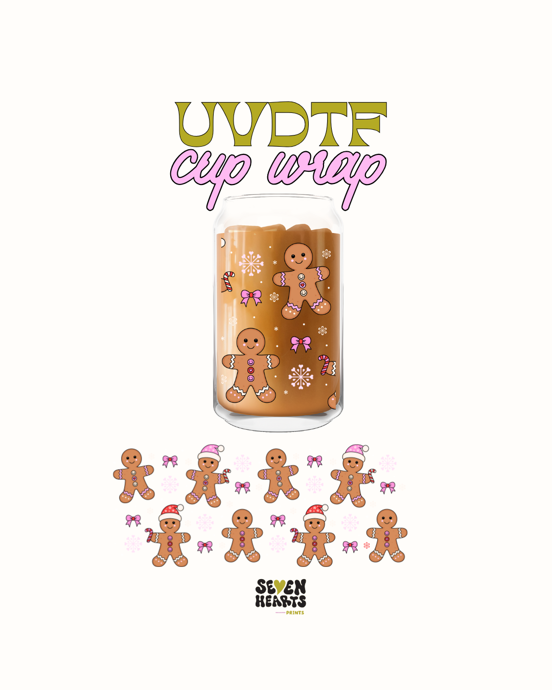 Ginger bread cookie pink bows - UVDTF Cup Wrap