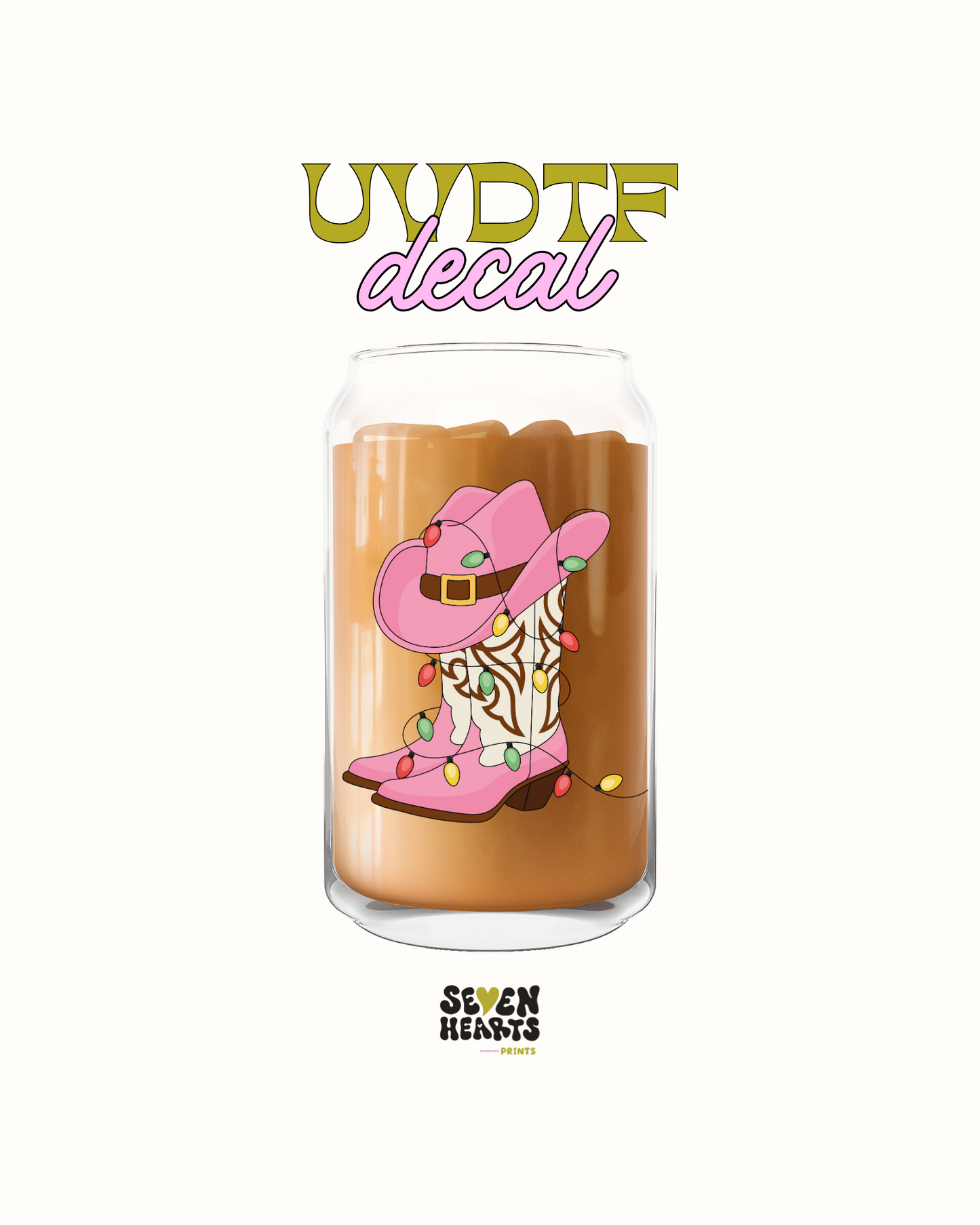 Christmas howdy boots pink - UVDTF Decal