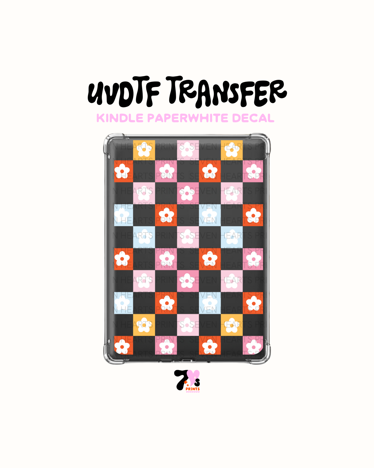 Checkered and flowers - UVDTF Kindle Decal