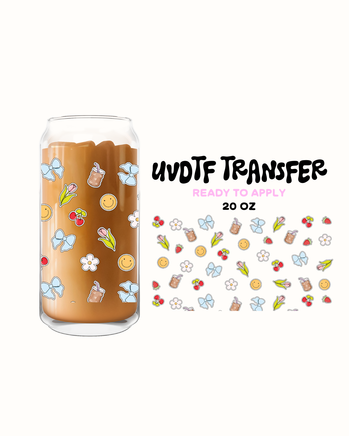 Blue bows happy faces 20oz- UVDTF 20oz Cup Wrap