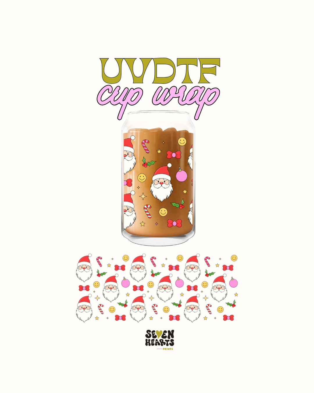 Santa clause happy faces and candidates - UVDTF Cup Wrap