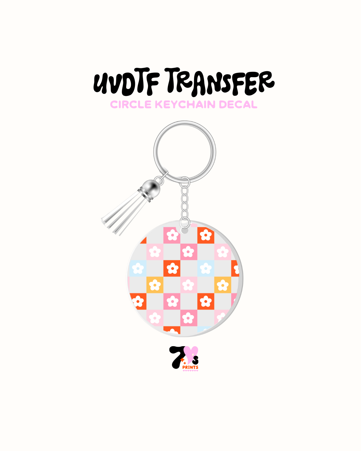 Checkered and flowers - Round Keychain
