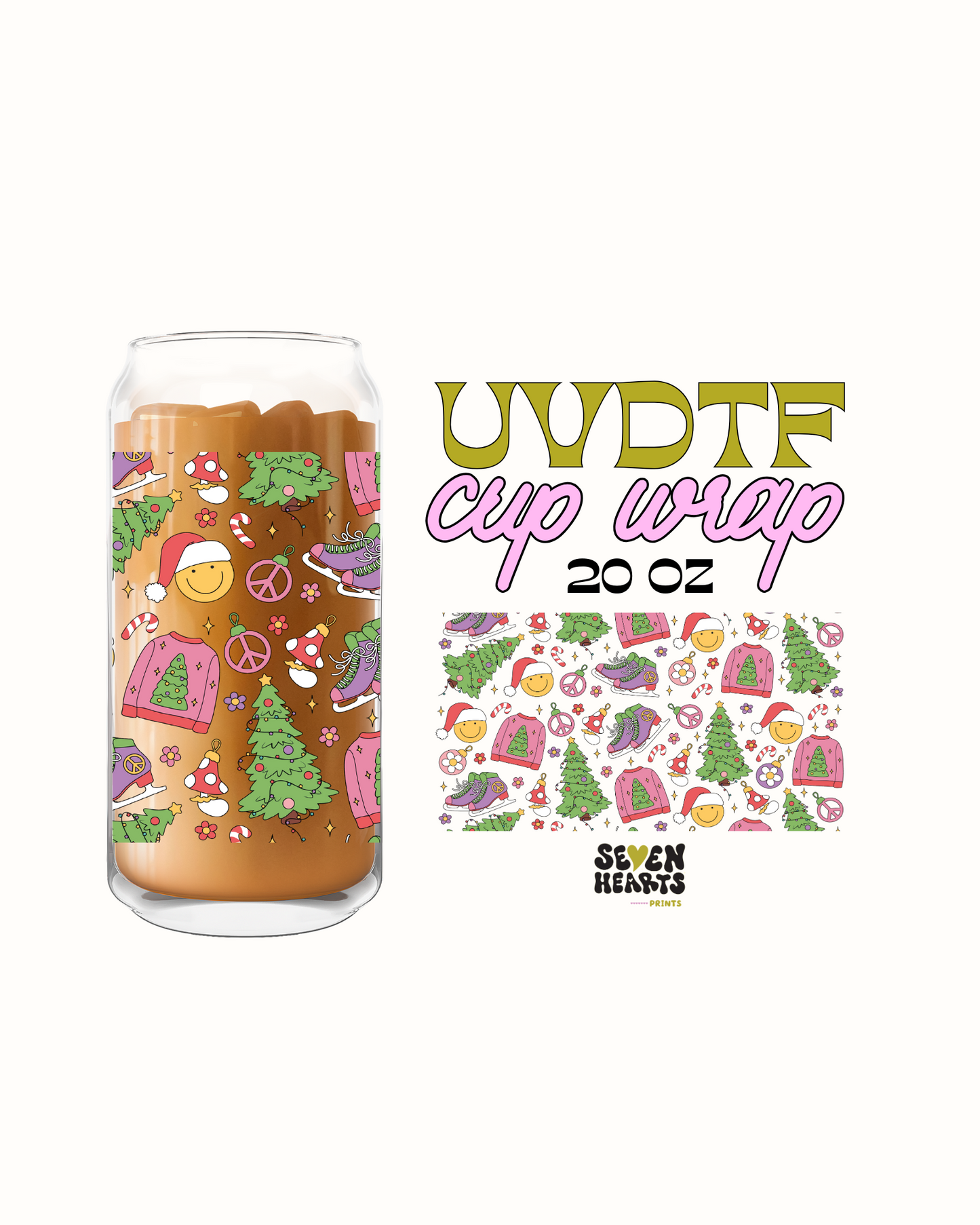 Retro Christmas - Double Sided UVDTF 20oz Cup Wrap