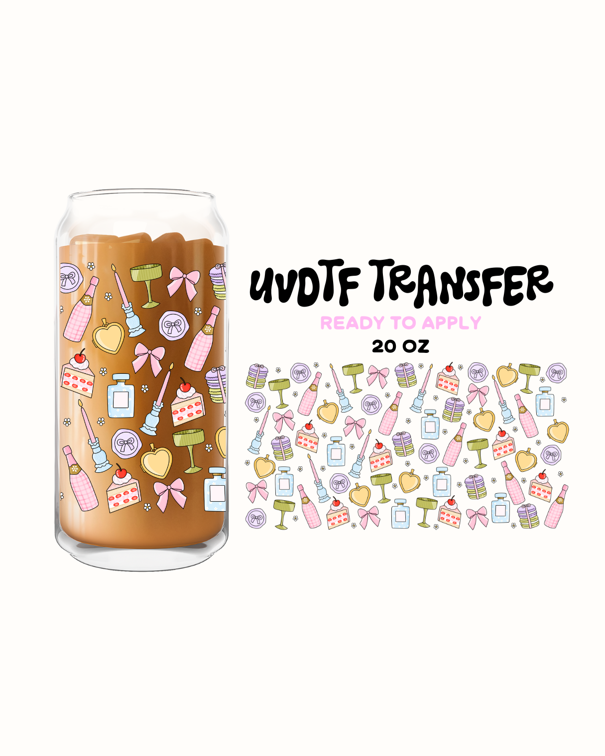 Champaine and pink bows - UVDTF 20oz Cup Wrap