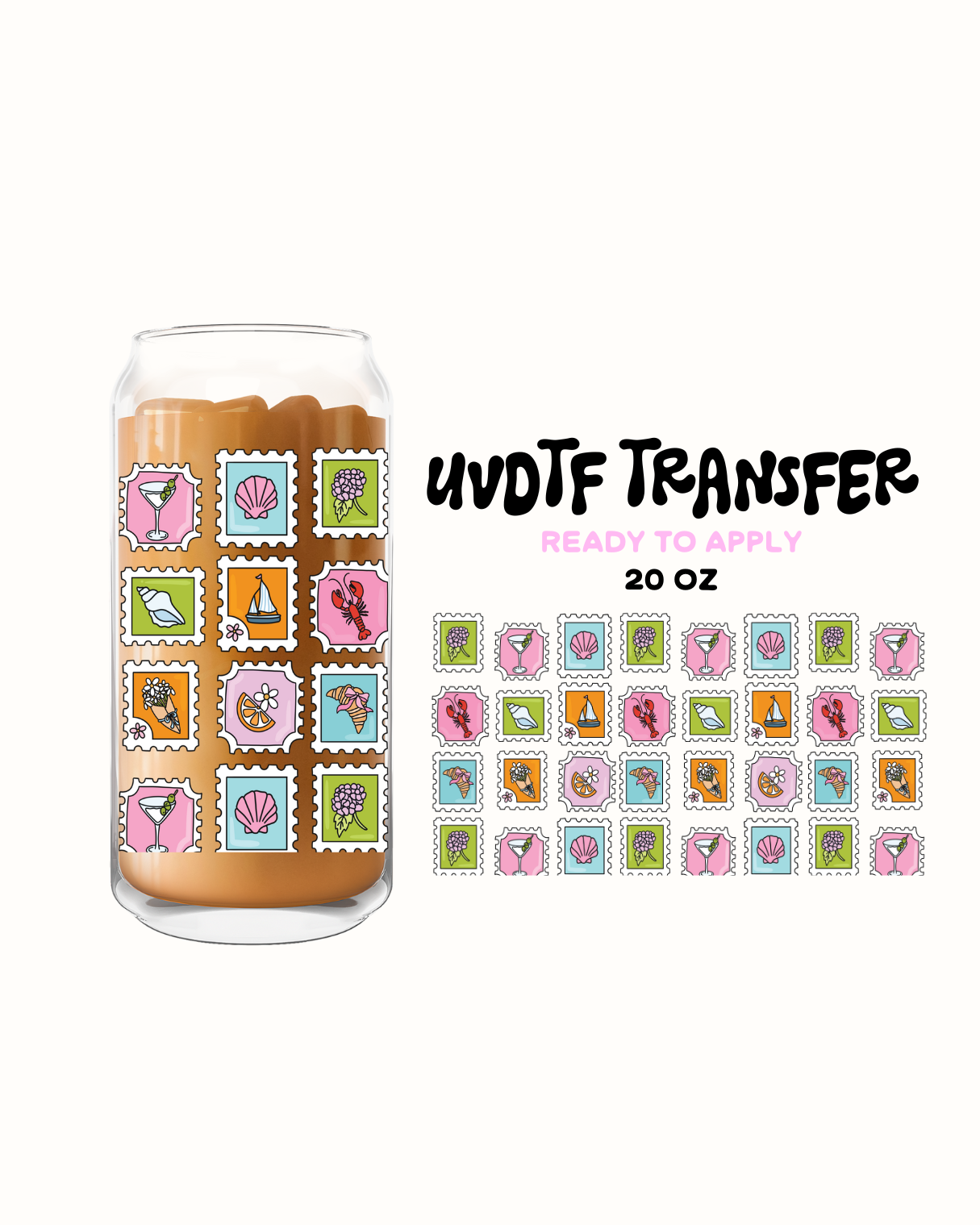 Sea stamps- UVDTF 20oz Cup Wrap