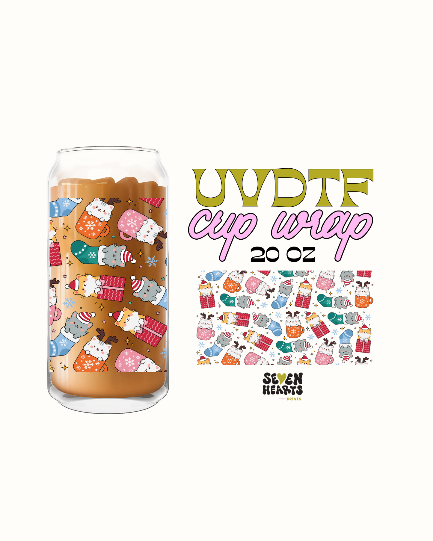 Cat christmas - Double Sided UVDTF 20oz Cup Wrap