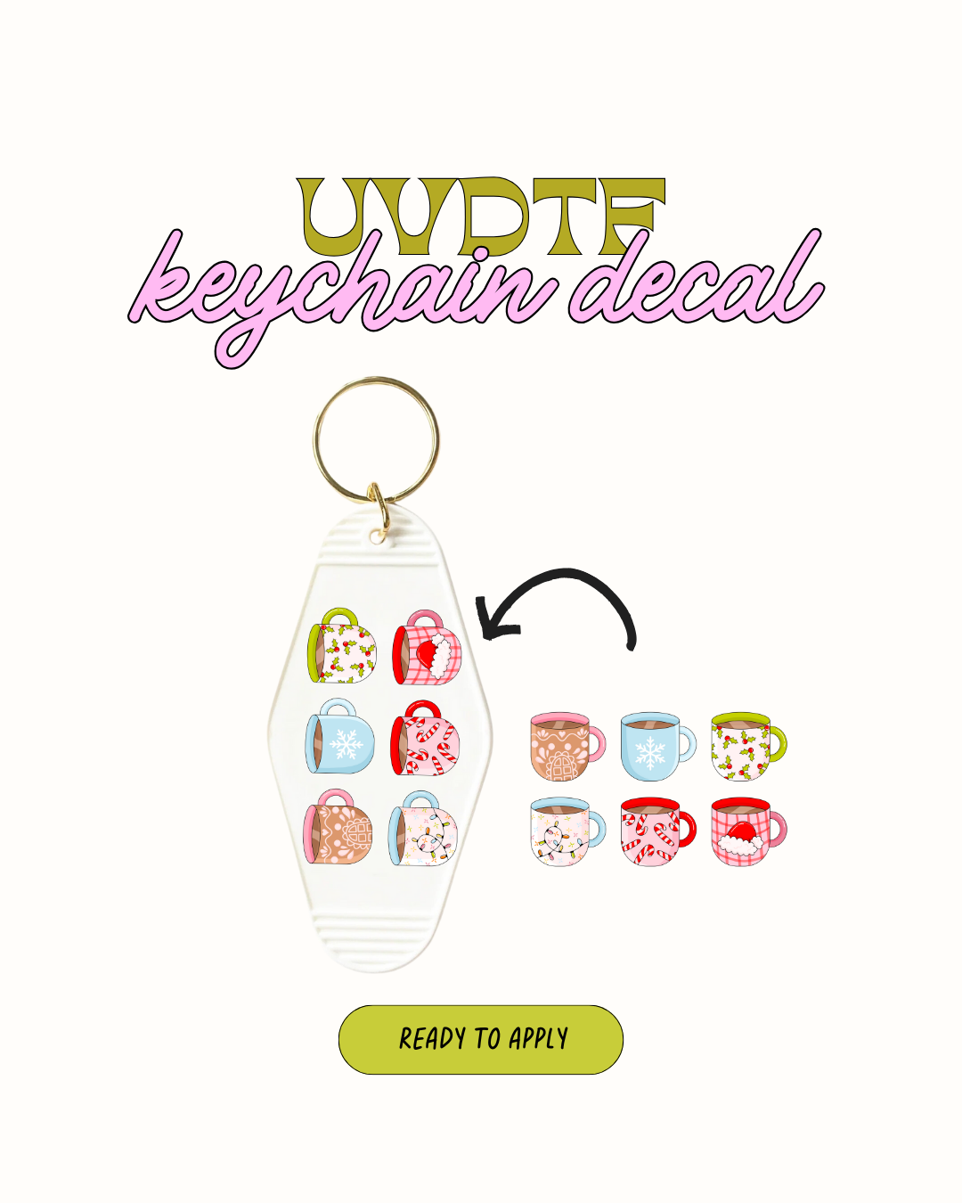Xmas mugs - Keychain Decal Set of 5 UVDTF
