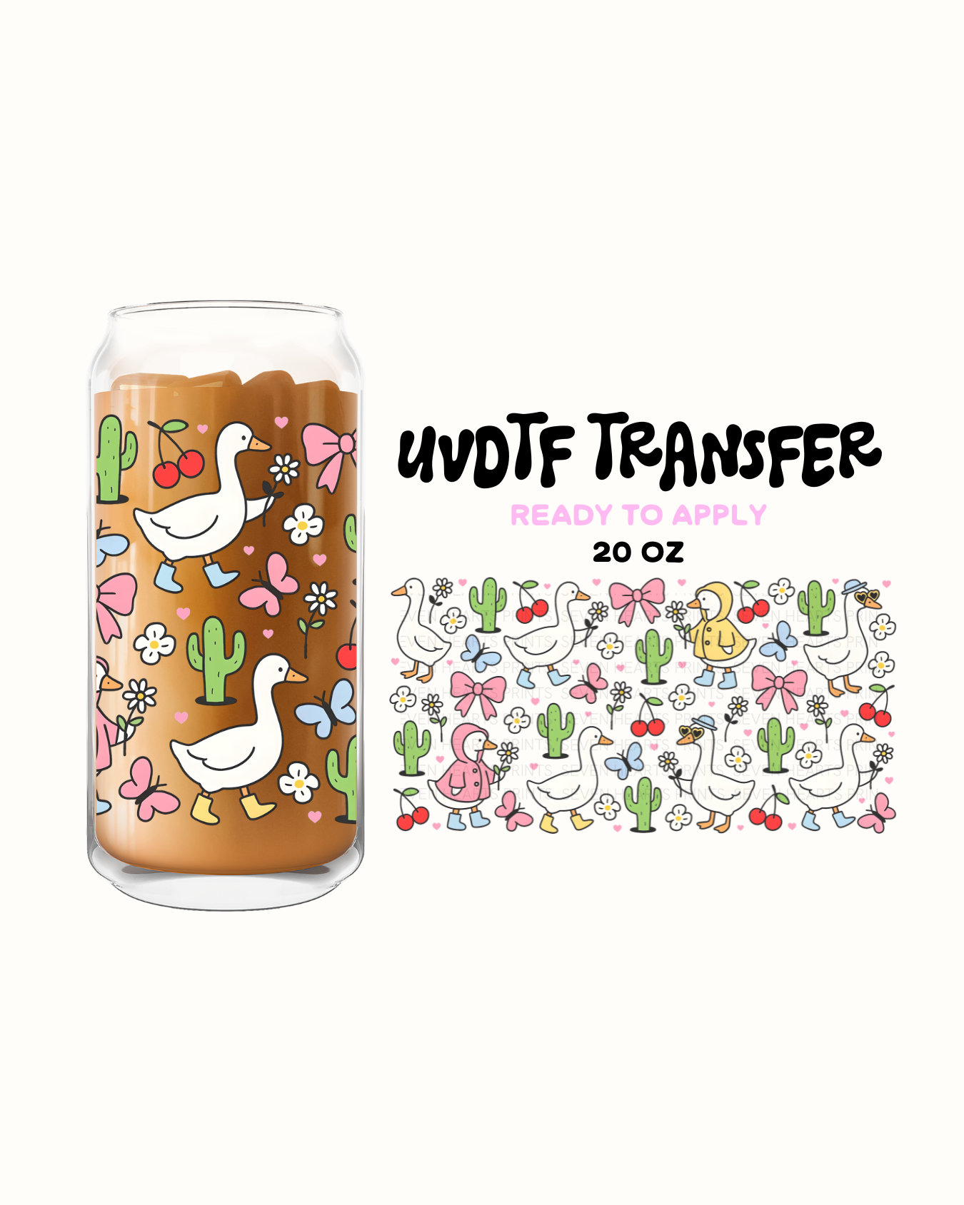 Swan and cherry cactus - UVDTF 20oz Cup Wrap