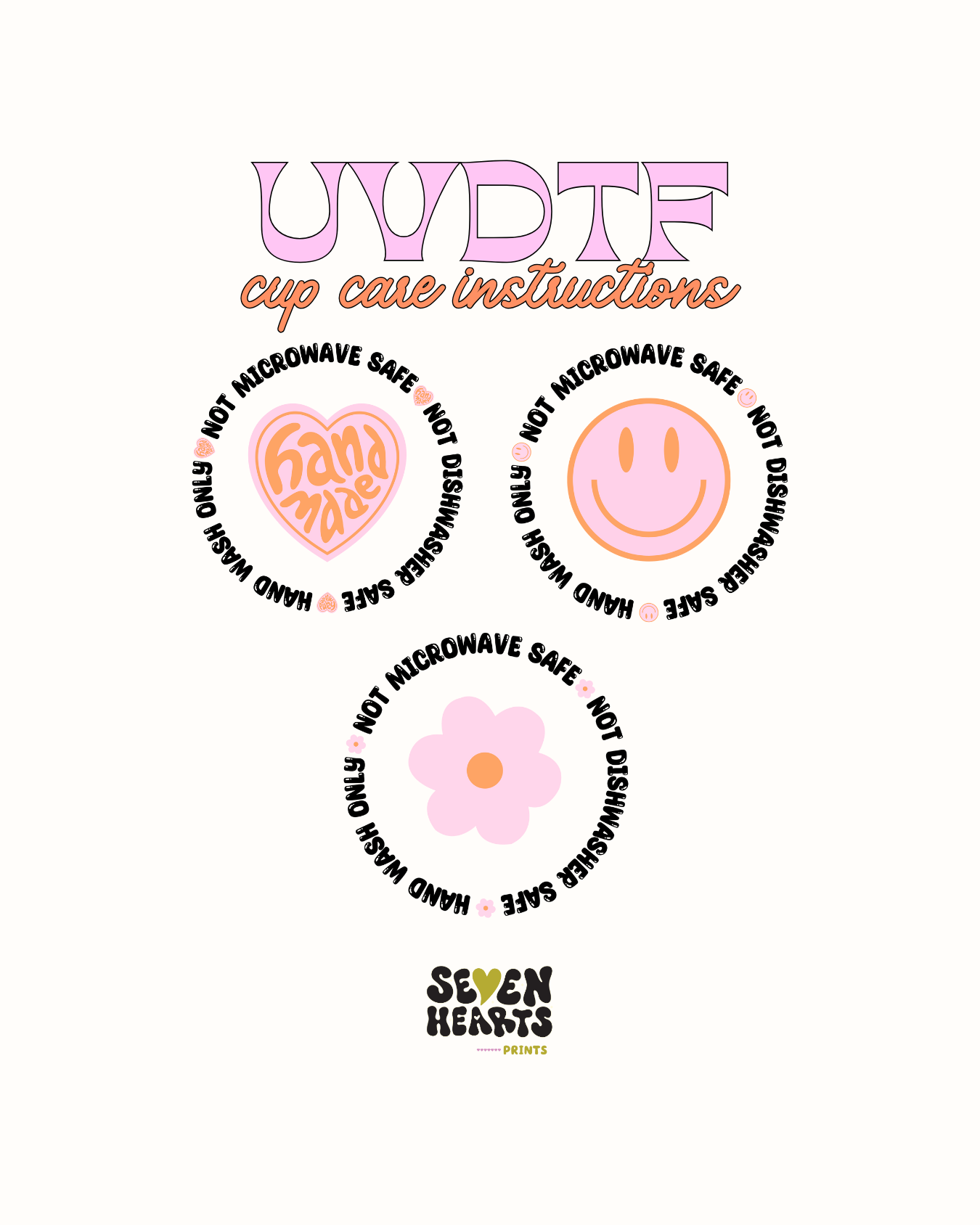 Paquete de instrucciones de cuidado de vasos UVDTF, juego de 6