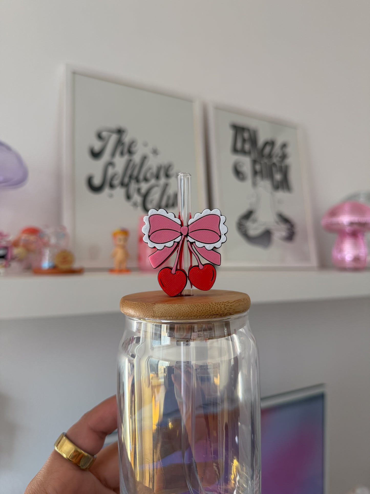 Cherry Bow 3D Straw Topper