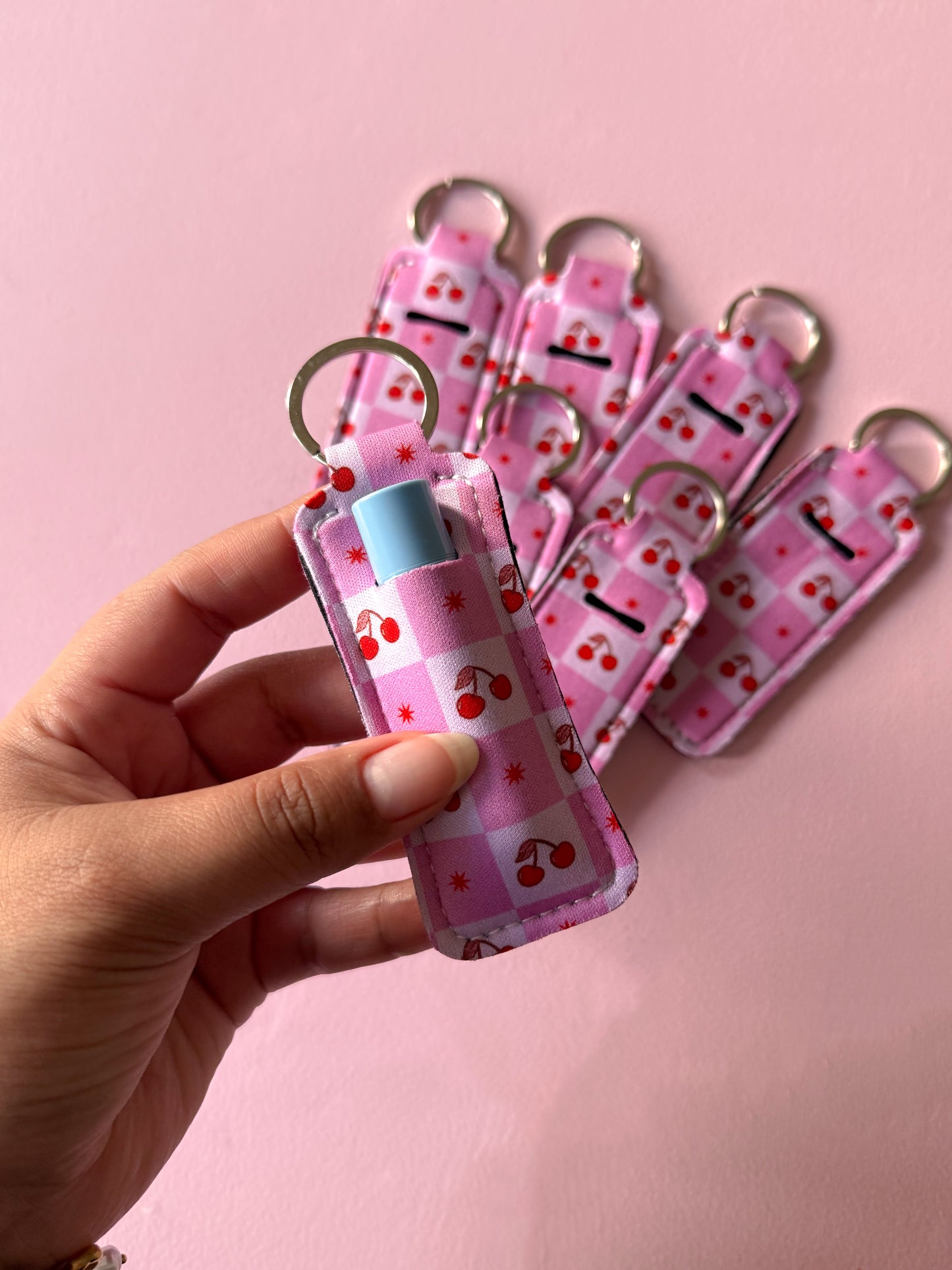 Cherry Checkered - Chapstick Case Keychain (Set of 4)