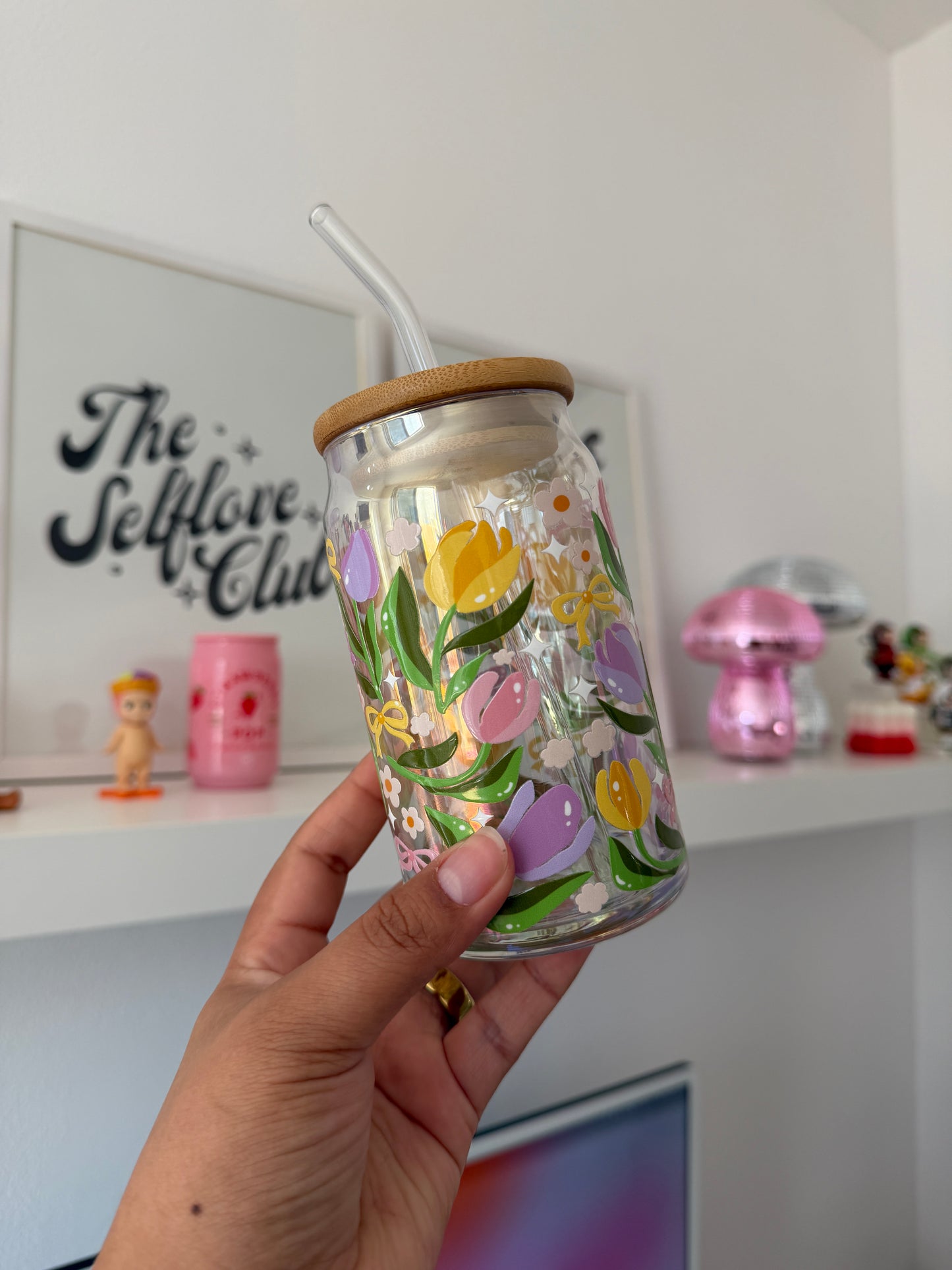 Flower Iridescent 16oz Glass Cup
