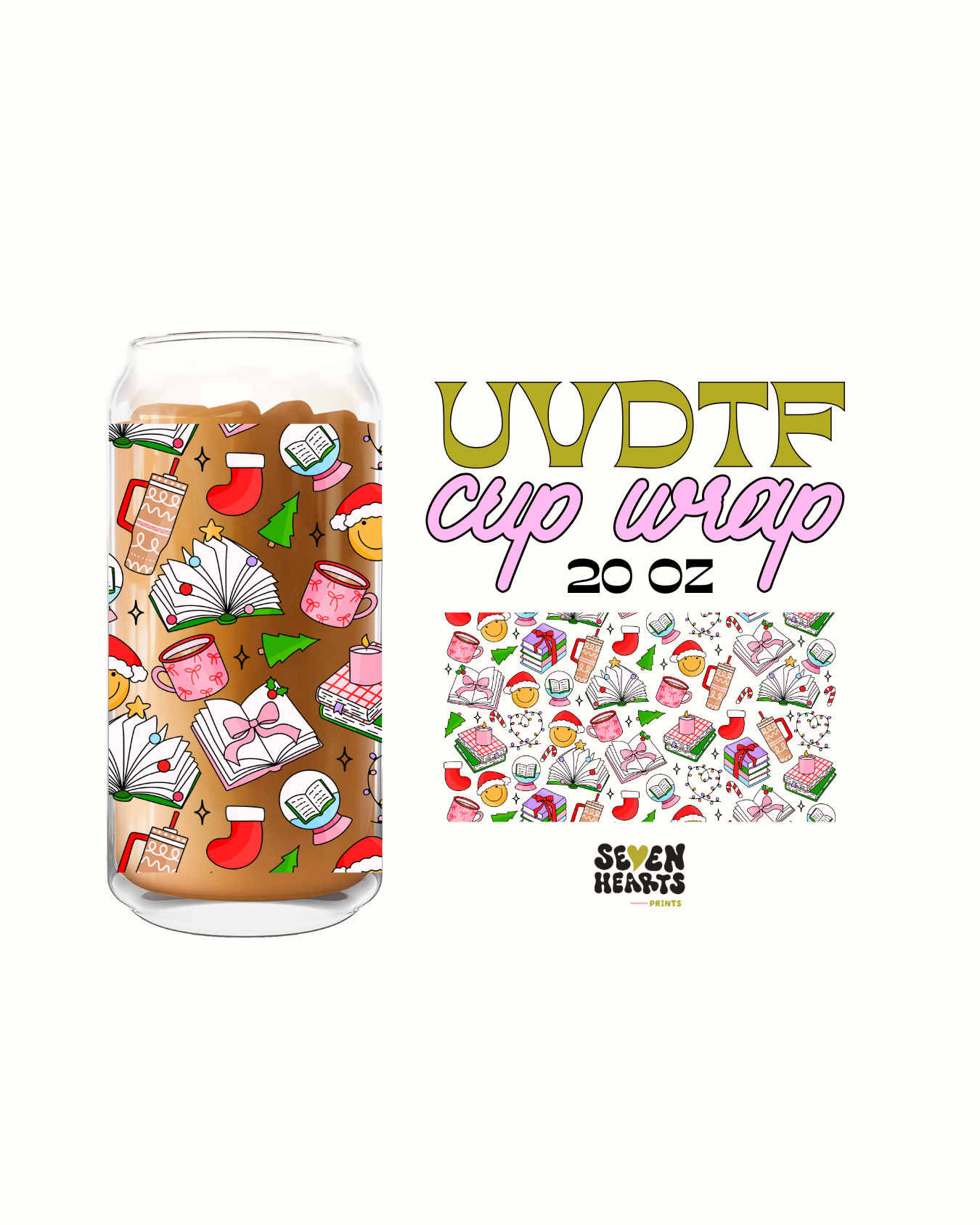 Christmas books - Double Sided UVDTF 20oz Cup Wrap