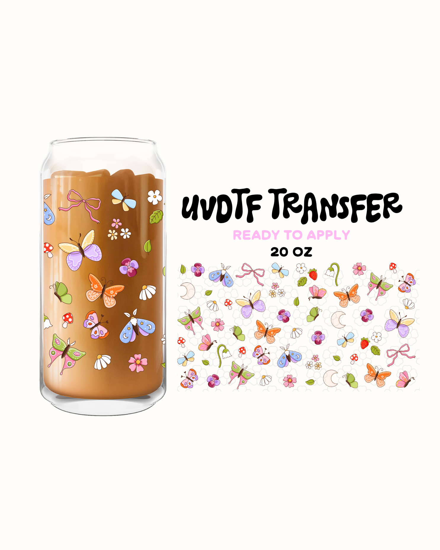Butterflies and cute bows - UVDTF 20oz Cup Wrap
