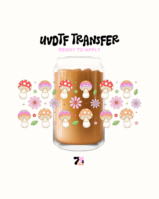 Retro mushroom and pink flowers - UVDTF Wrap
