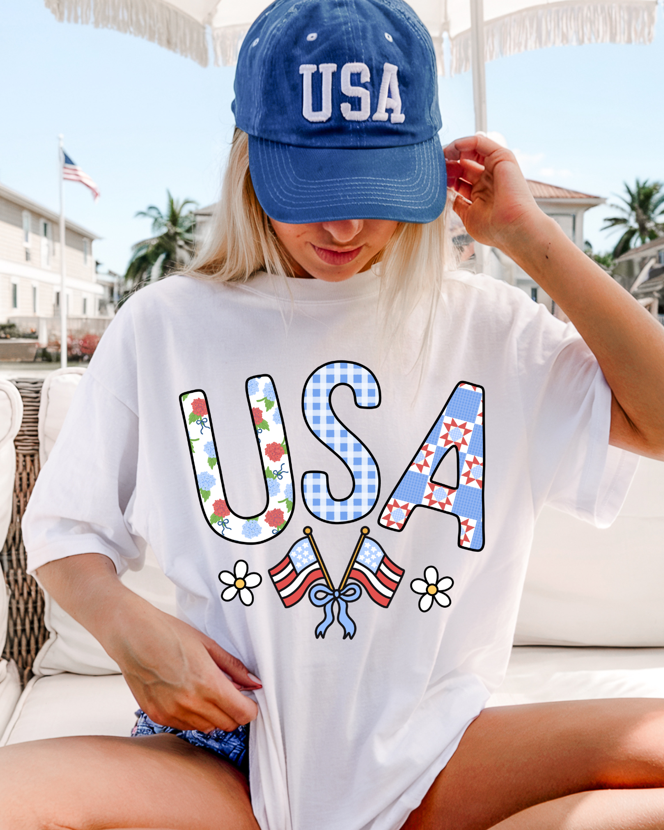 USA with daisy flowers- DTF Transfers