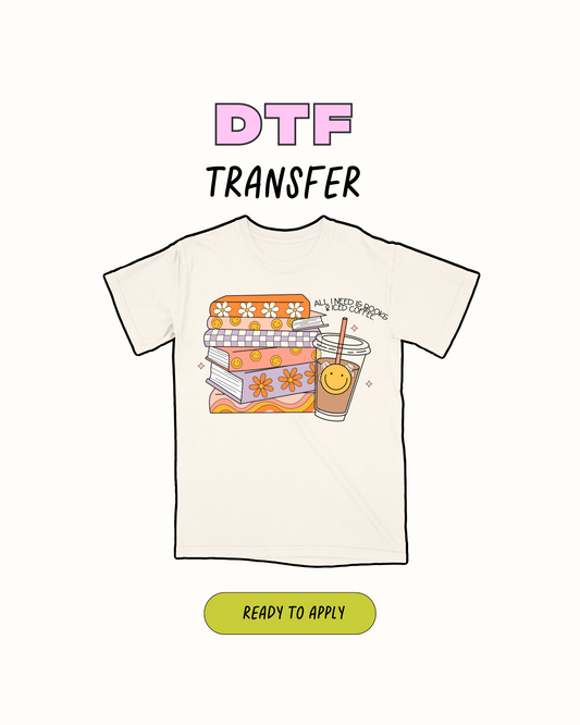 Café helado y libros - Transferencia DTF