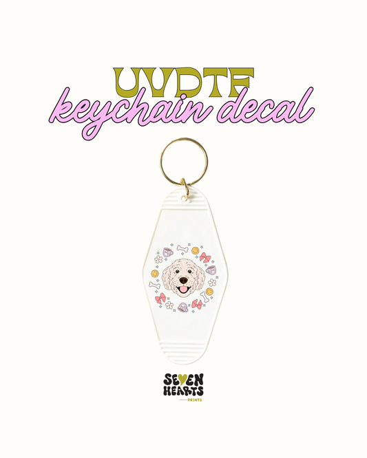 White lab-doodle- Keychain Decal Set of 5 UVDTF