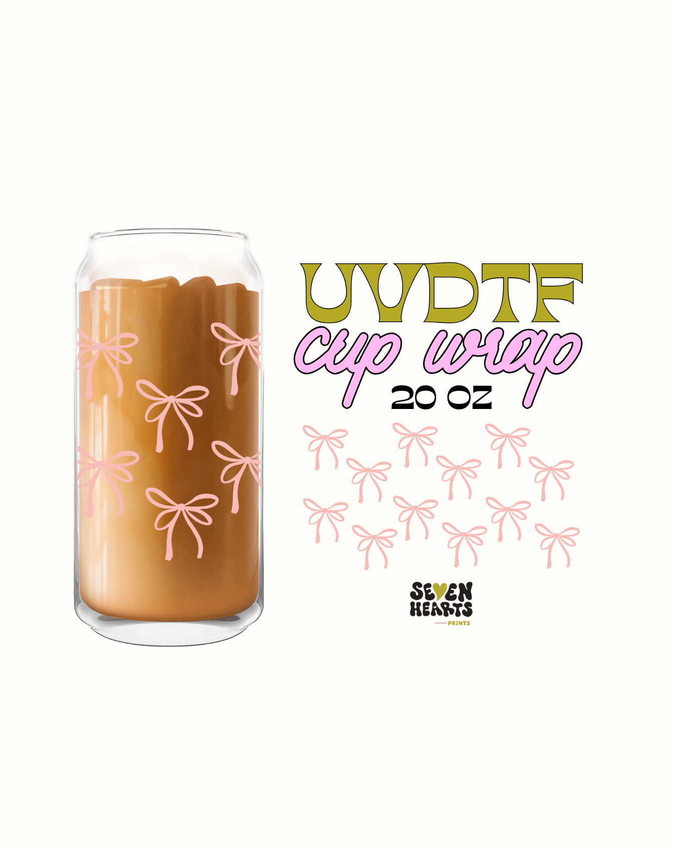 Light Pink Bows - Double Sided UVDTF 20oz Cup Wrap