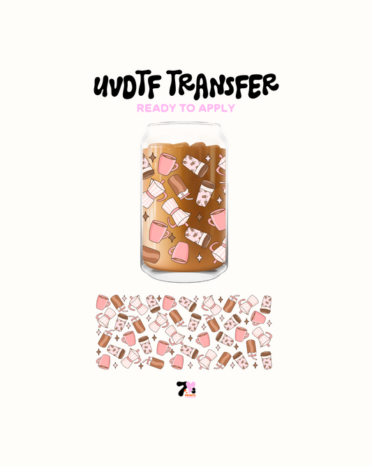 Pink coffee mugs iced coffee - UVDTF Wrap