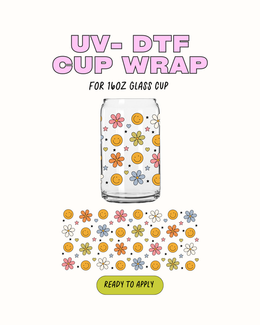 Happy face and flowers - UV DTF