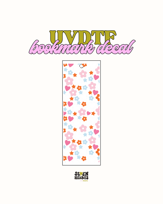 Retro flower and hearts - UVDTF Bookmark Decal