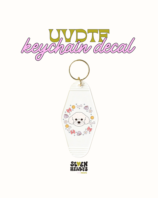 white oodle dog  - Keychain Decal Set of 5 UVDTF