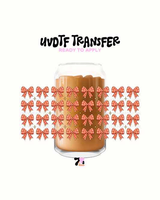 Pink reddish checked cute bows - UVDTF Wrap