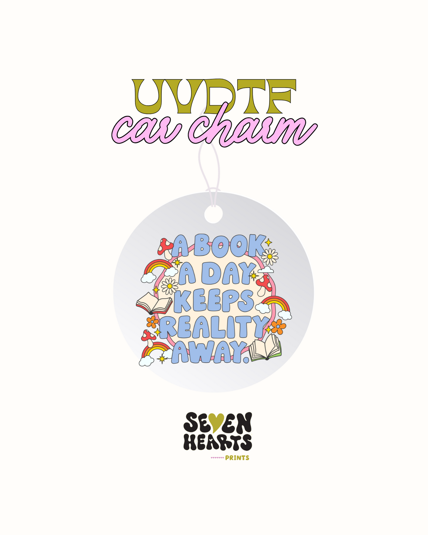 A book a day keeps a  reality away -  Car Charm Decal UVDTF