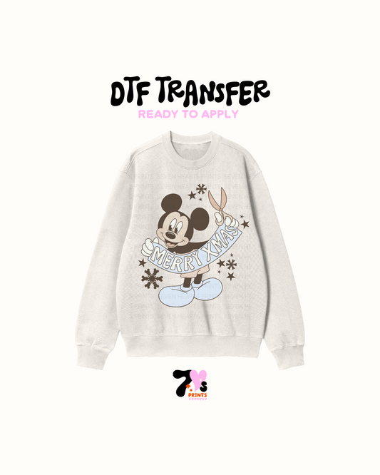 Merry xmas mouse scissors blue - DTF Transfers