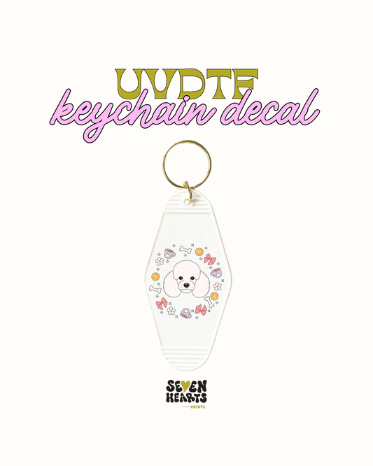 White poodle - Keychain Decal Set of 5 UVDTF