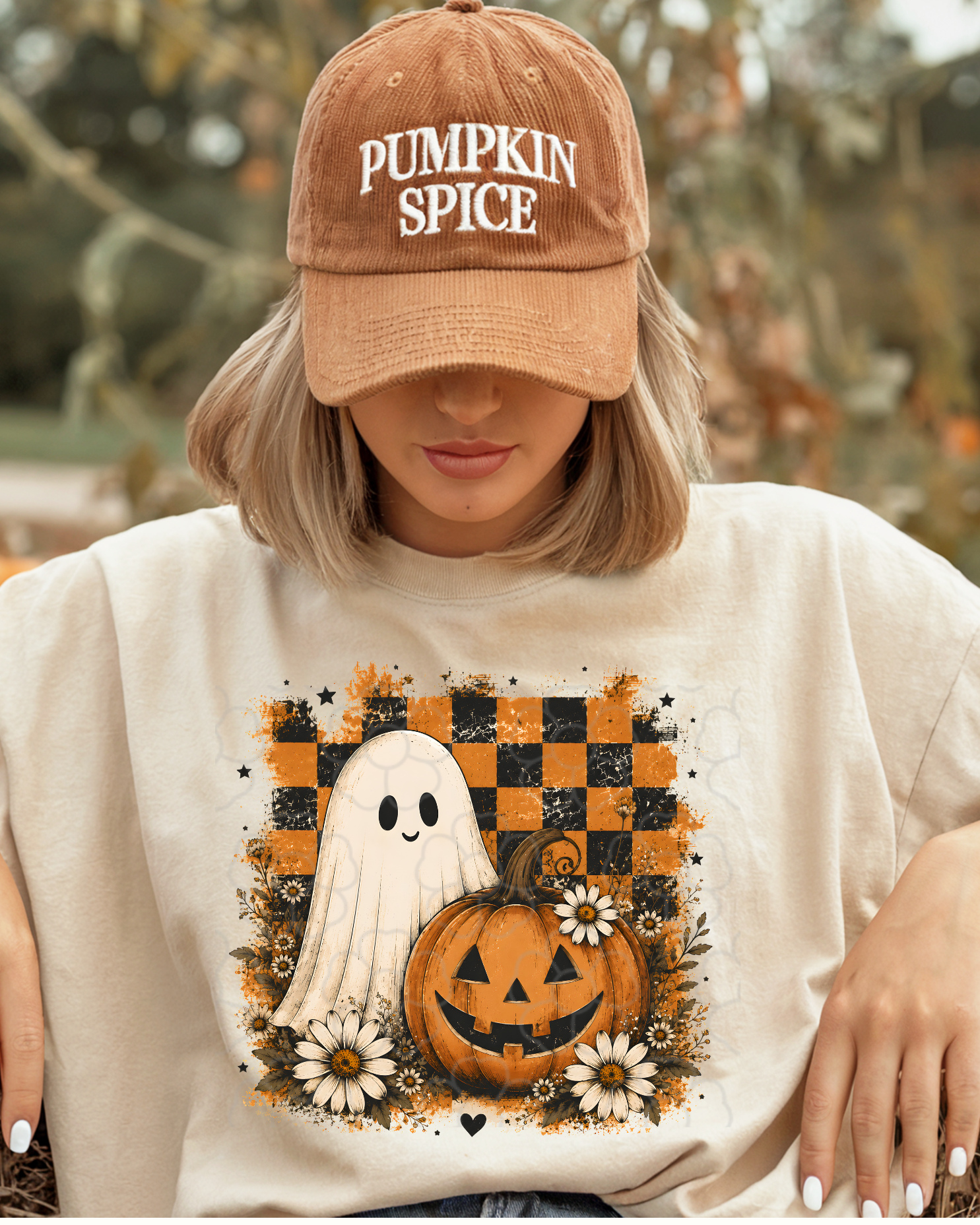 Pumpkin checkers daisy flowers - DTF Transfers